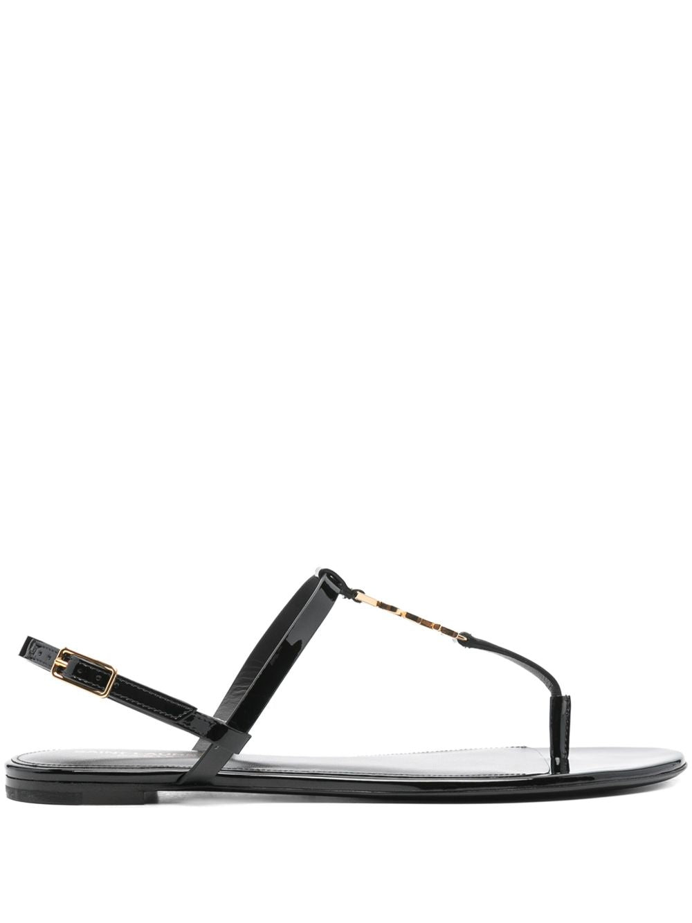 Sandalen mit Cassandra-Logoplakette aus schwarzem Leder