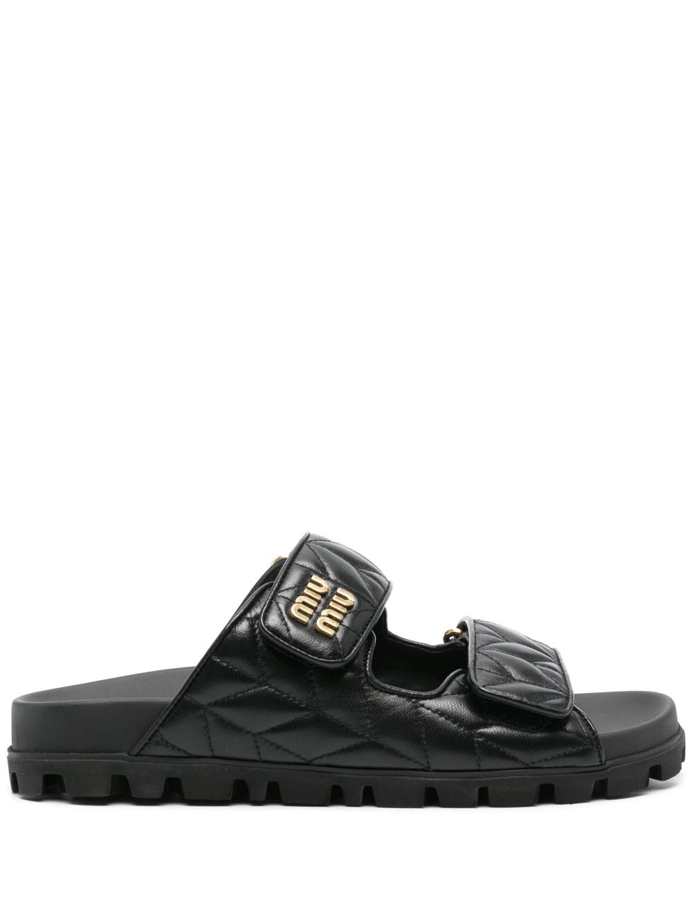 Sandalen aus matelassiertem Leder in Schwarz