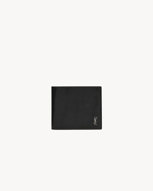 TINY CASSANDRE East/West wallet in grained black leather