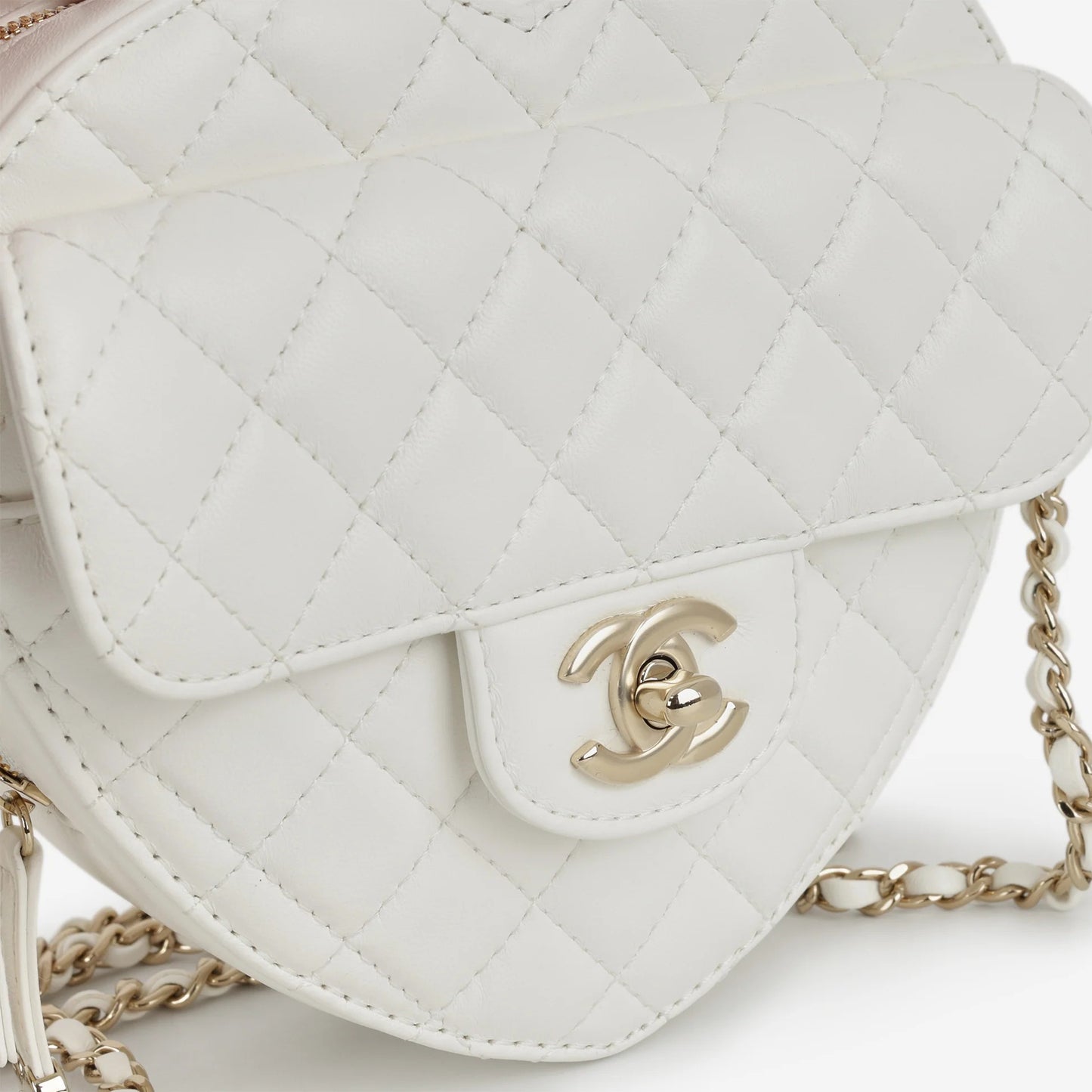 Große Heart Tasche aus weißem Lammleder