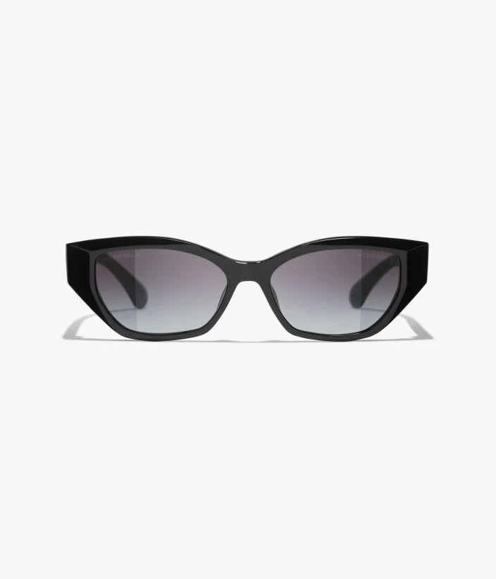 Cat-Eye-Sonnenbrille aus Acetat und schwarzem Perlmutt mit grauen Gläsern