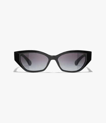 Cat-Eye-Sonnenbrille aus Acetat und schwarzem Perlmutt mit grauen Gläsern