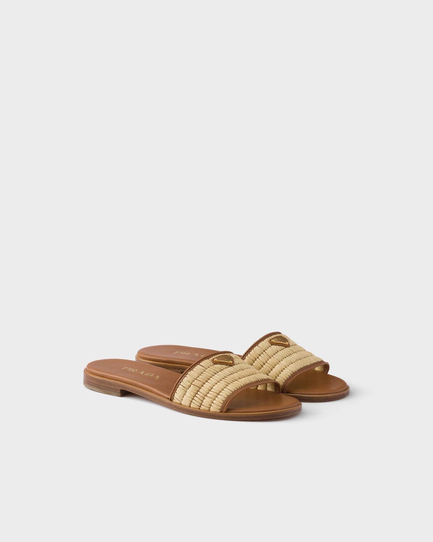 Slider-Sandalen aus Leder und Crochet Beige