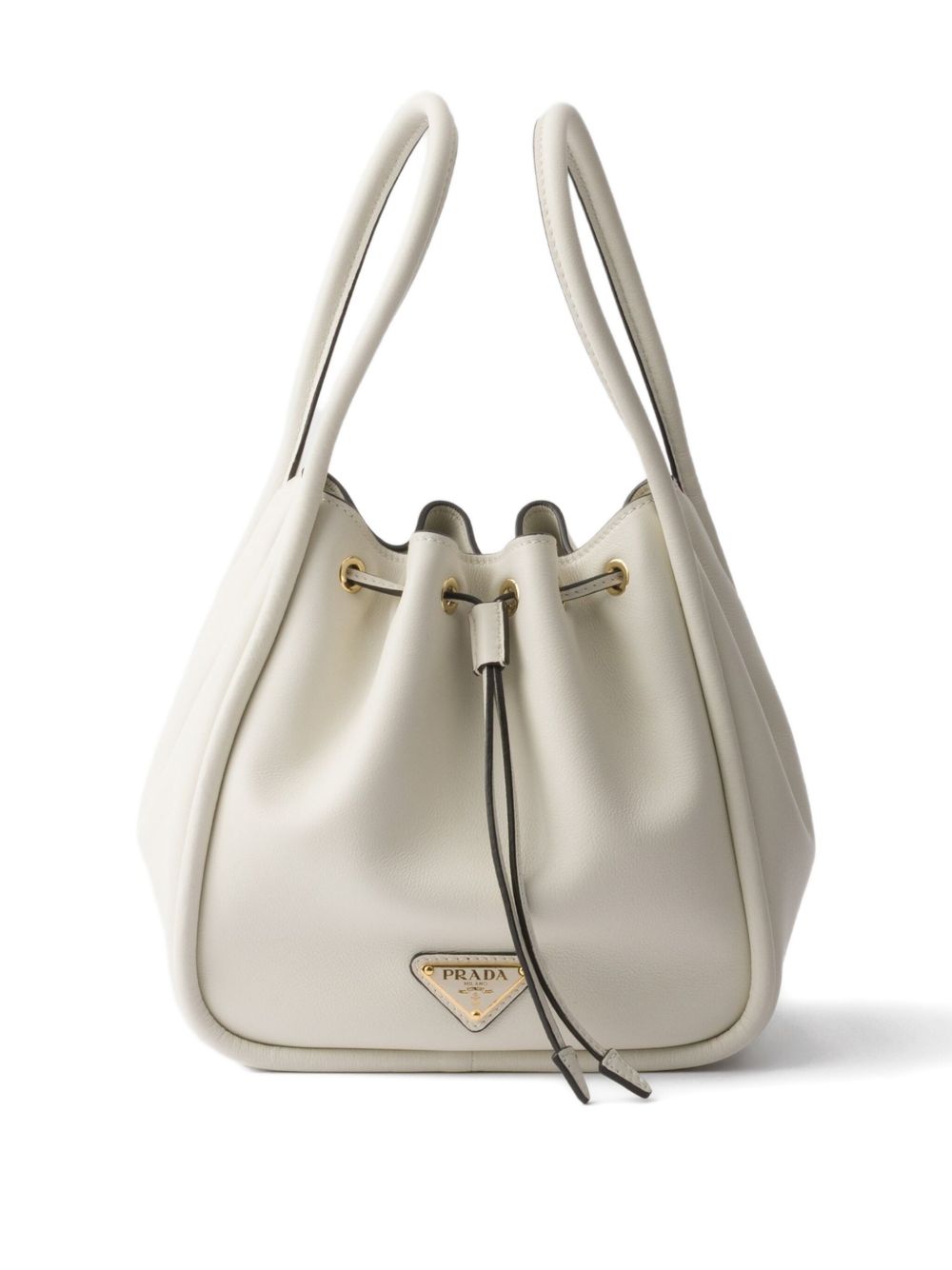 Small white leather bucket bag