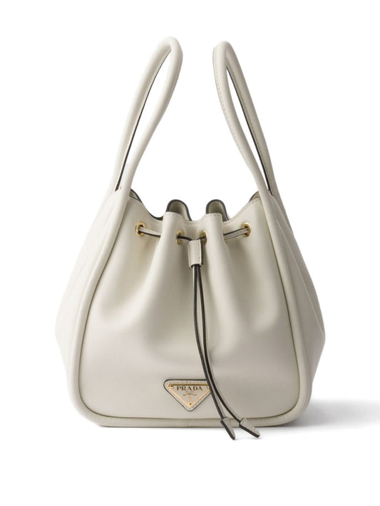 Small white leather bucket bag