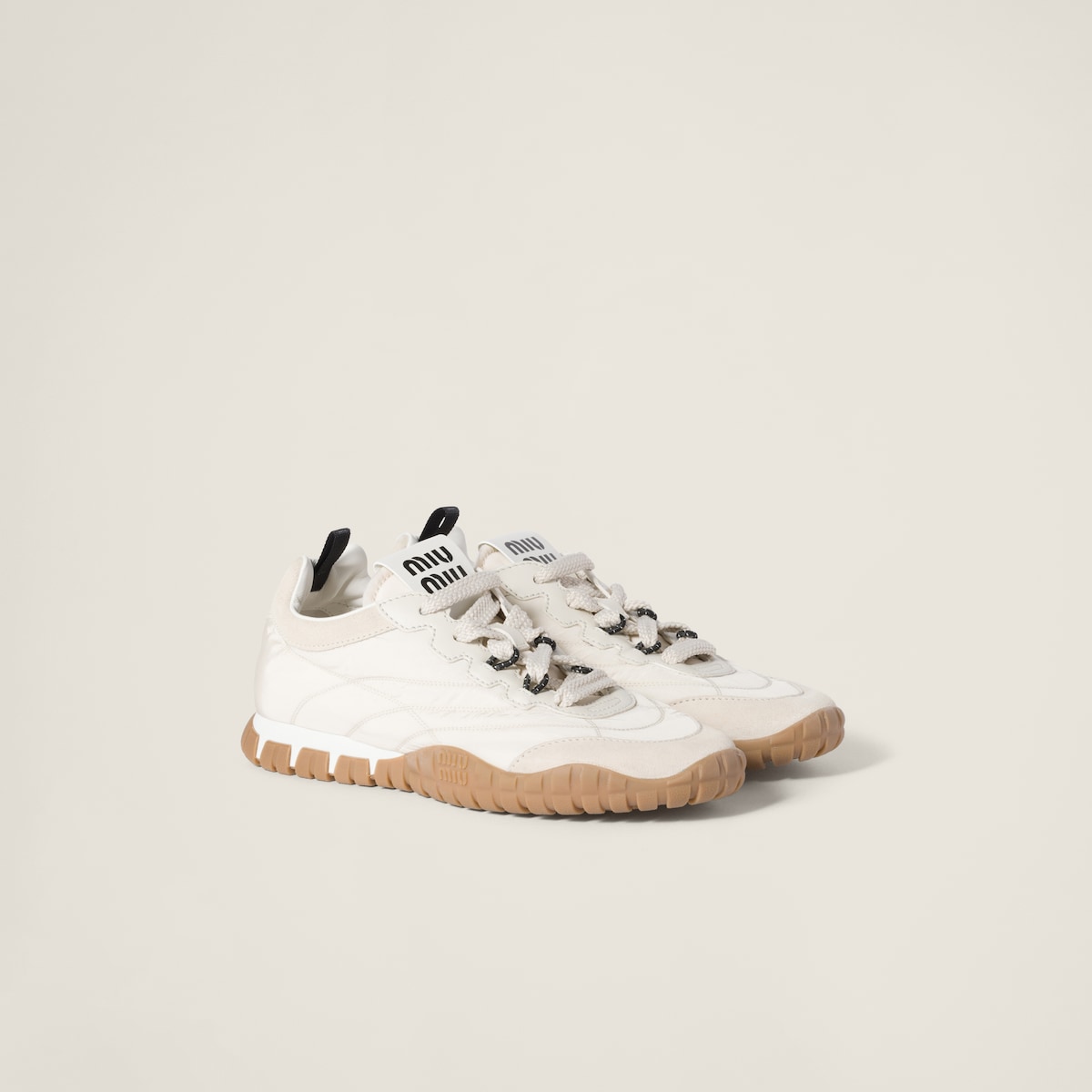 Tyre sneakers in technical fabric and suede in ivory