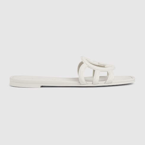 Women's white rubber GG cross-strap slider sandals