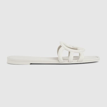 Women's white rubber GG cross-strap slider sandals