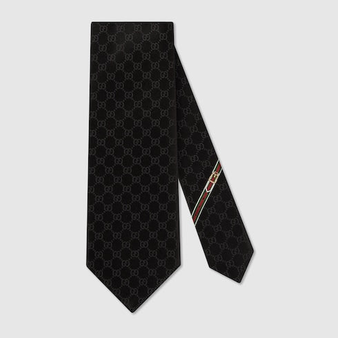 Double G pattern tie in black
