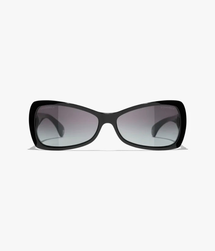 Butterfly-Sonnenbrille aus schwarzem Acetat mit grau verlaufenden Gläsern