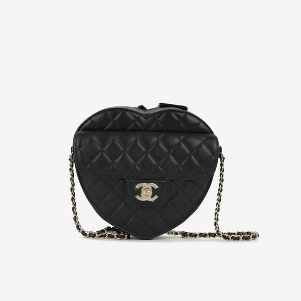 Große Heart Tasche aus schwarzem Lammleder