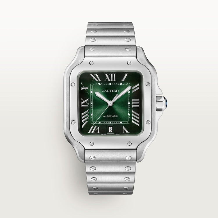 Santos silver watch with a graduated green dial