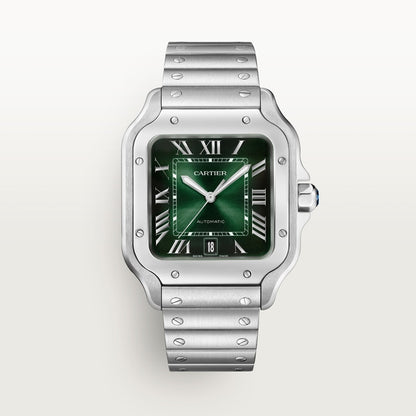 Santos silver watch with a graduated green dial