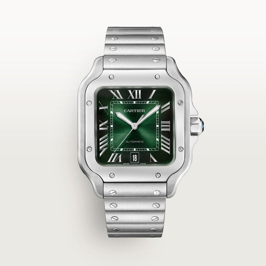 Santos silver watch with a graduated green dial