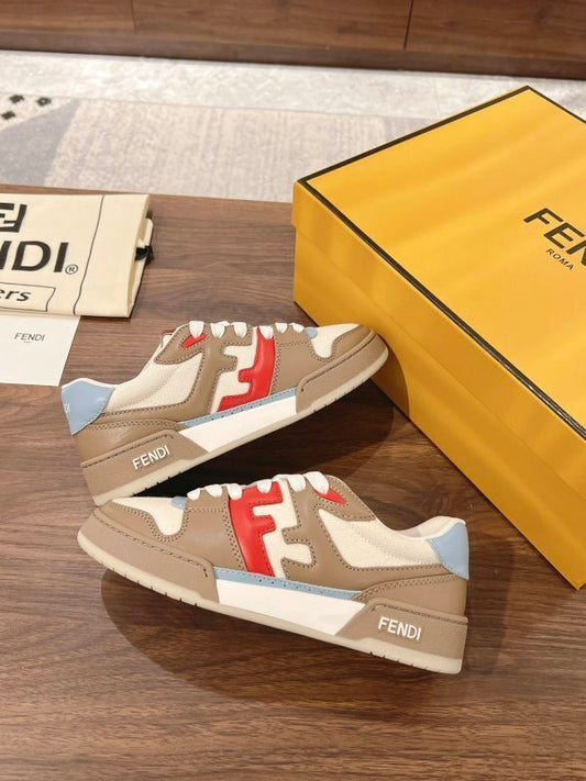 Match sneakers in ecru leather with red details