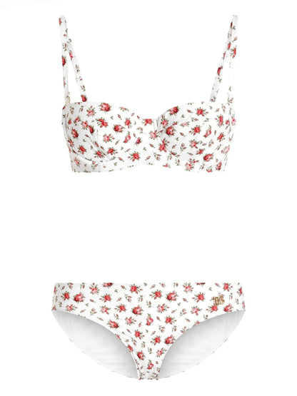 Bikini mit floralem Print Weiß