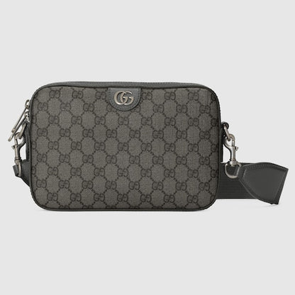 Ophidia shoulder bag small size in GG Supreme fabric grey and black