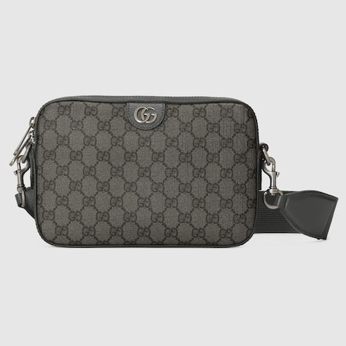 Ophidia shoulder bag small size in GG Supreme fabric grey and black
