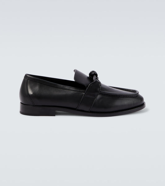 Astaire Knot Leather Loafer in Black with Black Buckle
