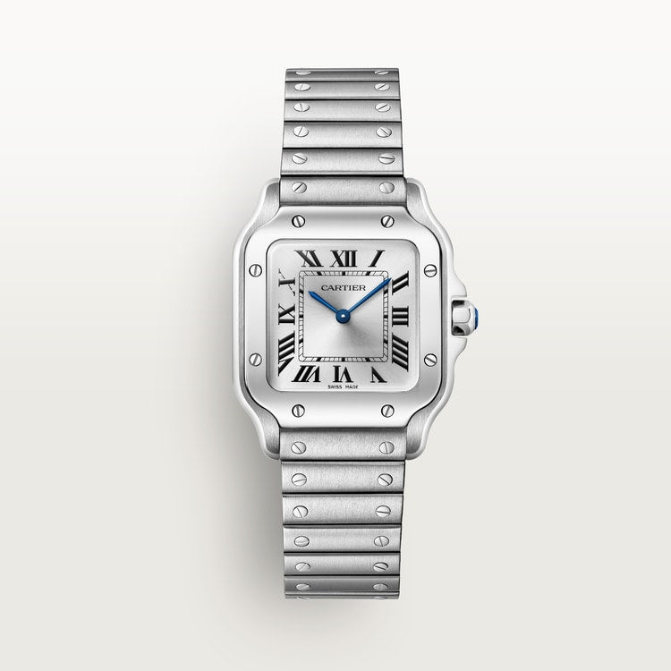Santos watch in silver with blued steel hands