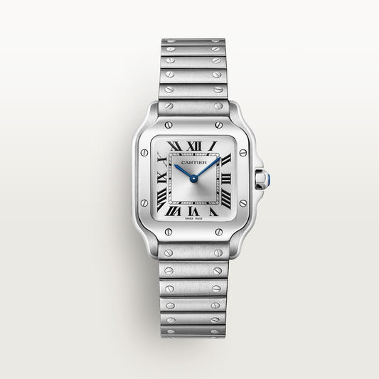 Santos watch in silver with blued steel hands
