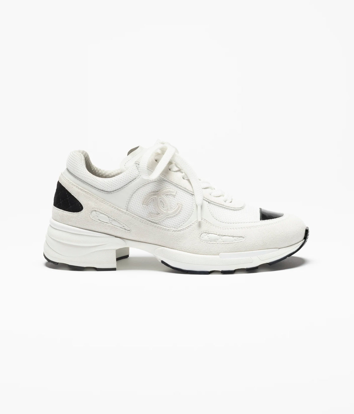 Sneaker aus Mischgewebe und Wildleder in Weiß/Schwarz