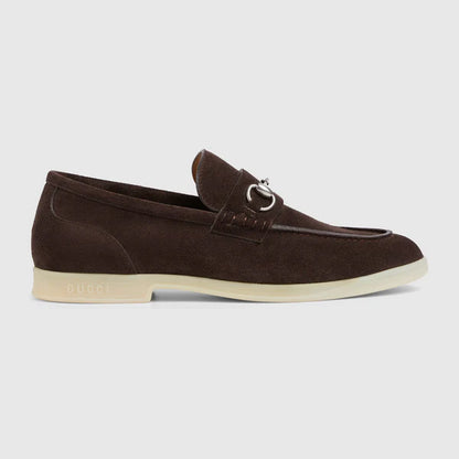 Men's moccasin with buckle made of dark brown suede