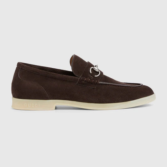 Men's moccasin with buckle made of dark brown suede