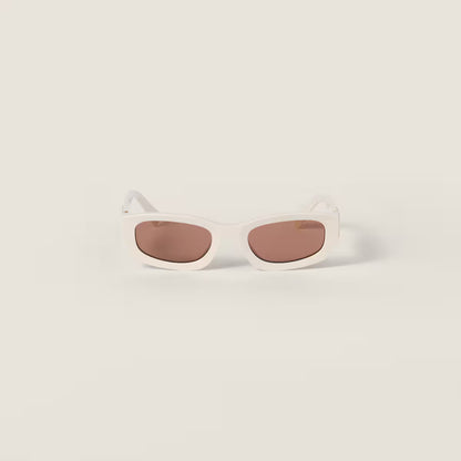 Miu Glimpse Flat-Frame Sunglasses in Milky White with Chocolate Brown Lenses