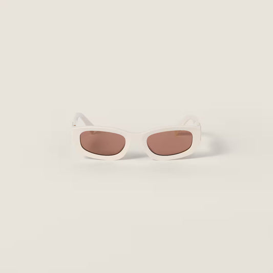 Miu Glimpse Flat-Frame Sunglasses in Milky White with Chocolate Brown Lenses