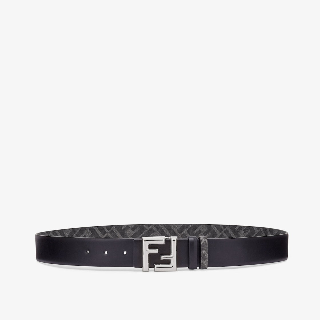 Men's reversible leather belt in black with FF pattern in grey/black