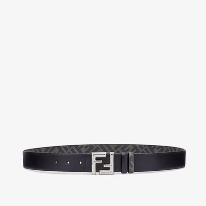 Men's reversible leather belt in black with FF pattern in grey/black