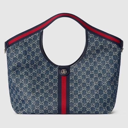 Small GG Giglio shopping bag in blue and white GG denim