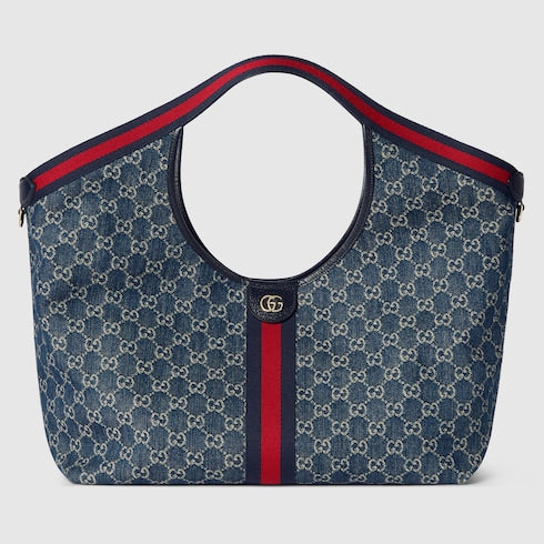 Large GG Giglio shopping bag in blue and white GG denim