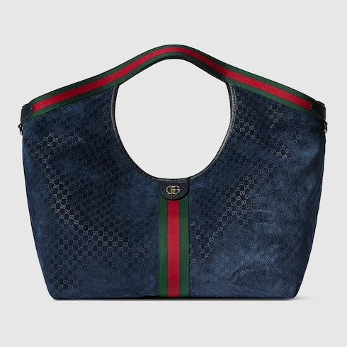 Large GG Giglio shopping bag in dark blue suede