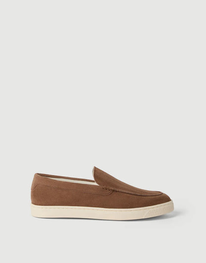 Hazelnut Suede Loafers with Chevron Effect
