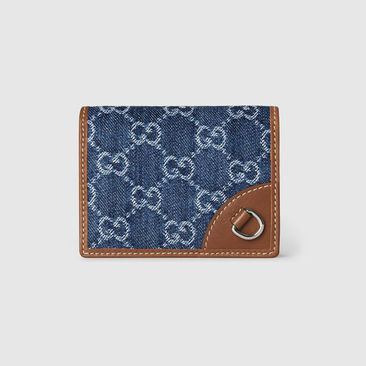 Mini GG Emblem Wallet Denim Blue