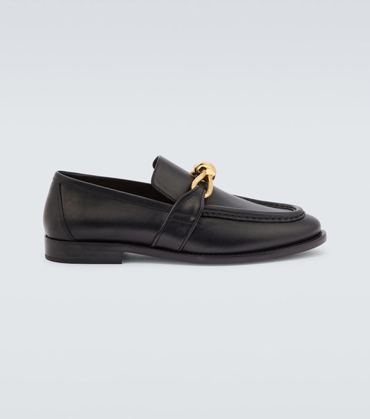 Astaire Knot Loafers in Black Leather with Gold-Tone Buckle