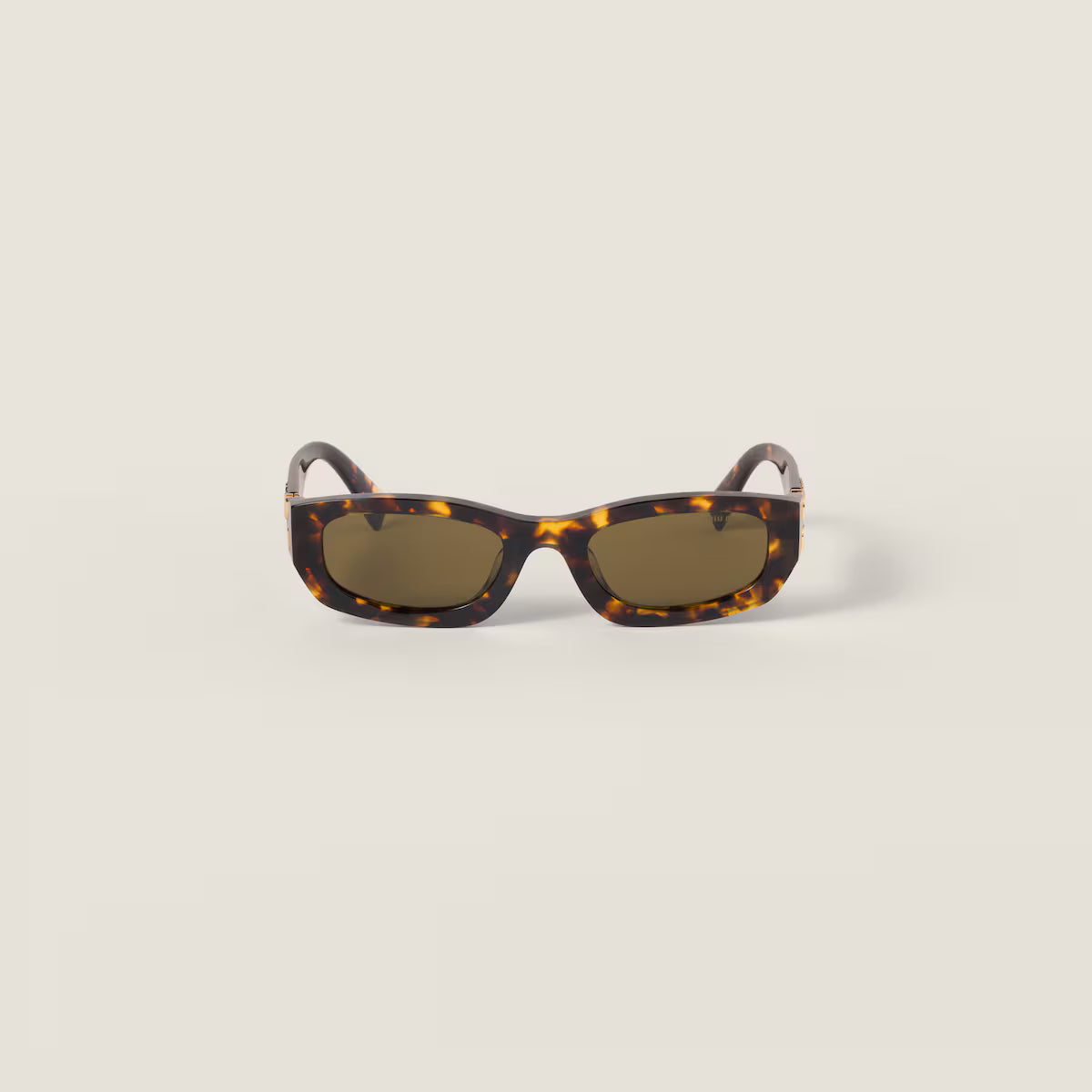 Miu Glimpse Sonnenbrille mit flacher Form Rahmen in Honig-Schildpatt Gläser in Loden-Grün