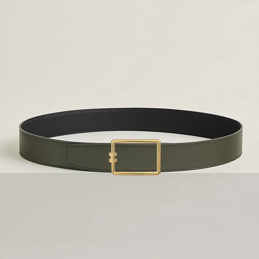 Gürtelschließe Tube H & Wendbarer Gürtelriemen 38 mm Grün/Schwarz Damen