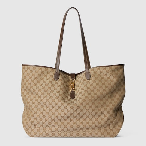 GG Jackie Shopping Bag groß aus Sand- und Brauntönen Canvas