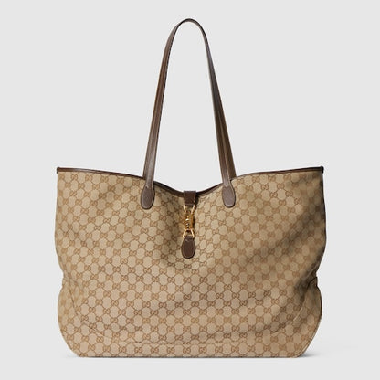 GG Jackie Shopping Bag groß aus Sand- und Brauntönen Canvas