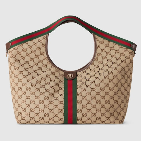 Large GG Giglio shopping bag made of beige-brown GG fabric