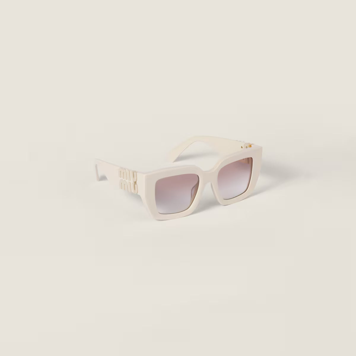 Miu Glimpse Sonnenbrille – Rahmen in Milchweiß, Gläser in Kaffee mit silbernem Farbverlauf