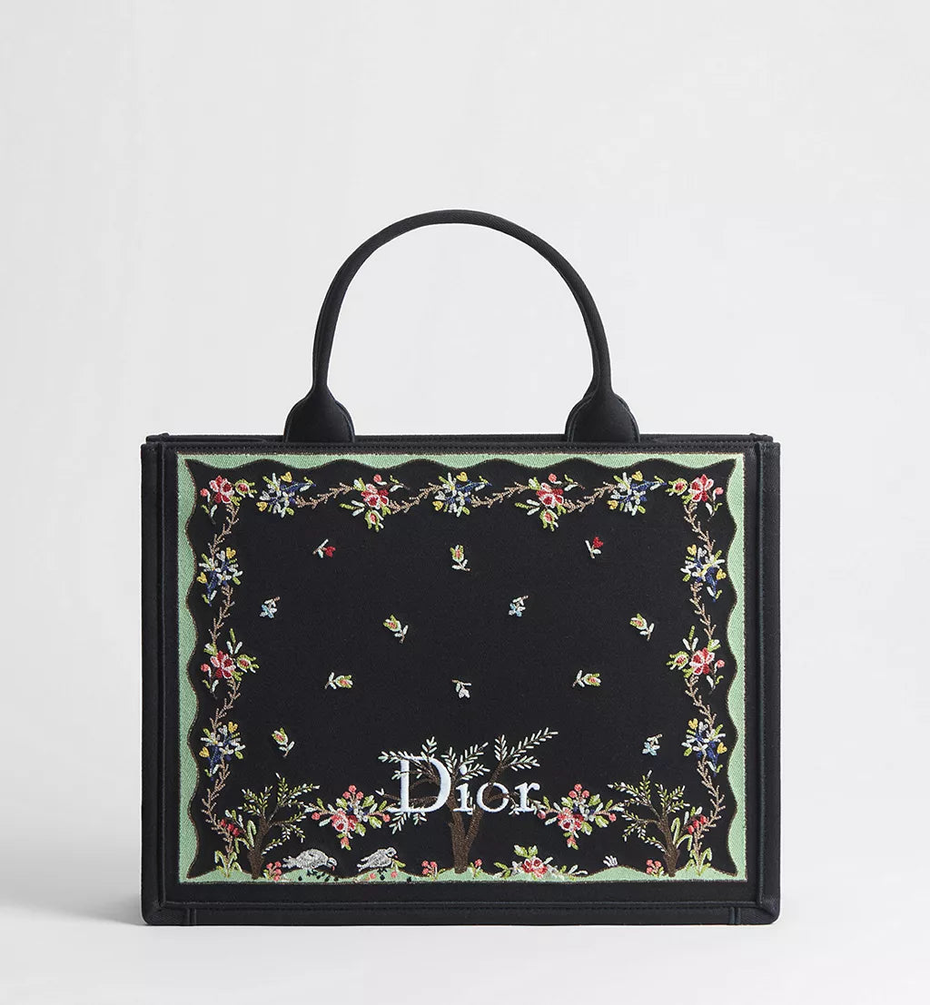 Dioramour Medium Dior Book Tote Bag with Black Shoulder Strap