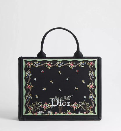 Dioramour Medium Dior Book Tote Bag with Black Shoulder Strap