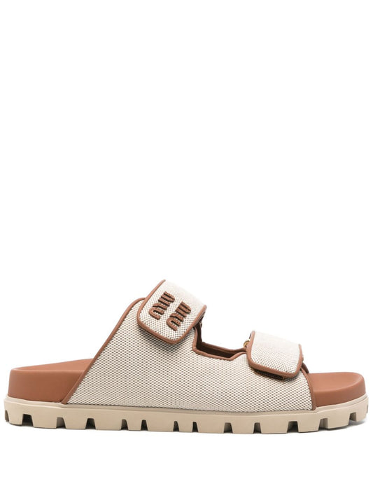 Sandals with logo and lettering in ecru