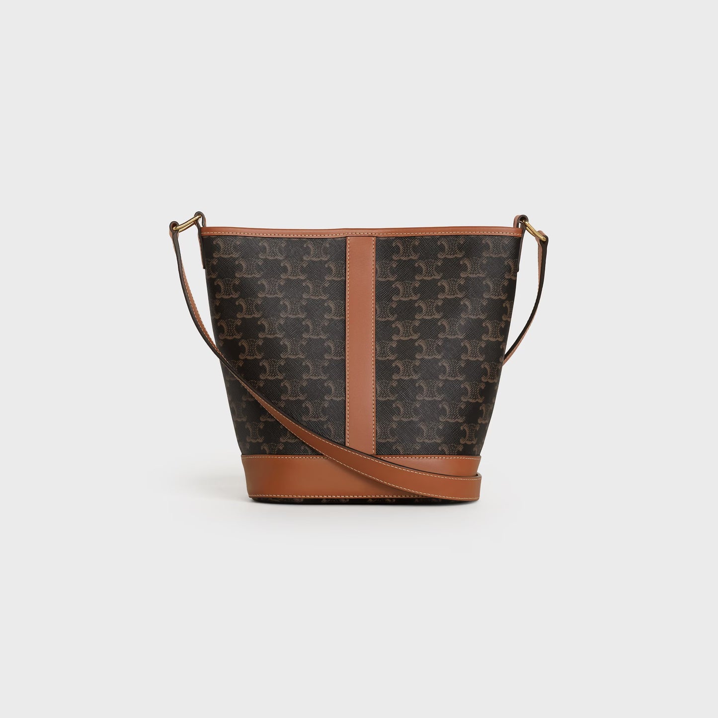 Kleine Bucket Bag aus Triomphe-Canvas und Kalbsleder in Cognac