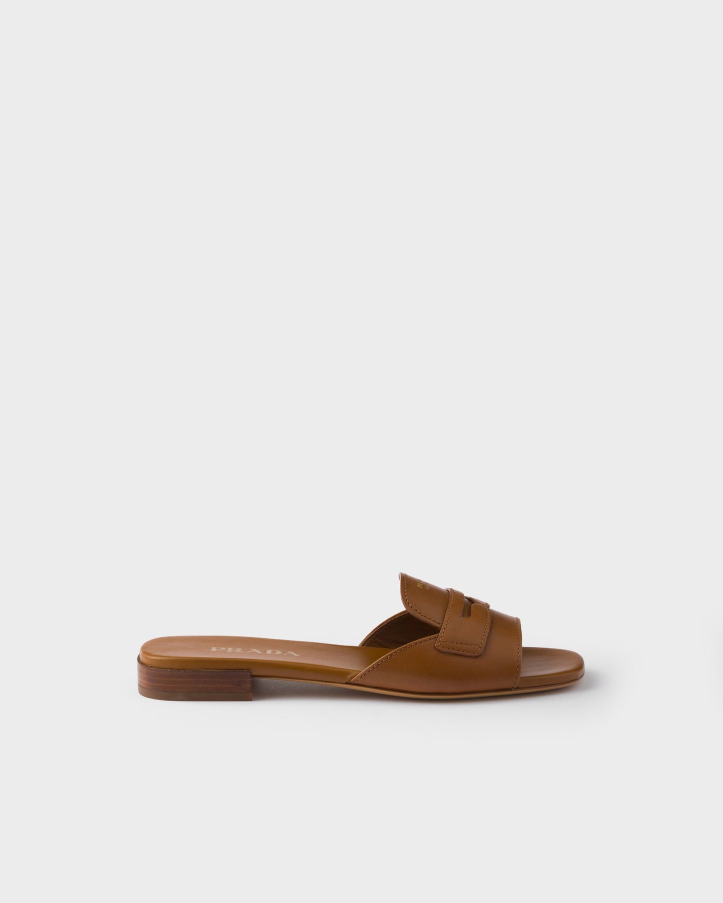 Cognac leather slider sandals