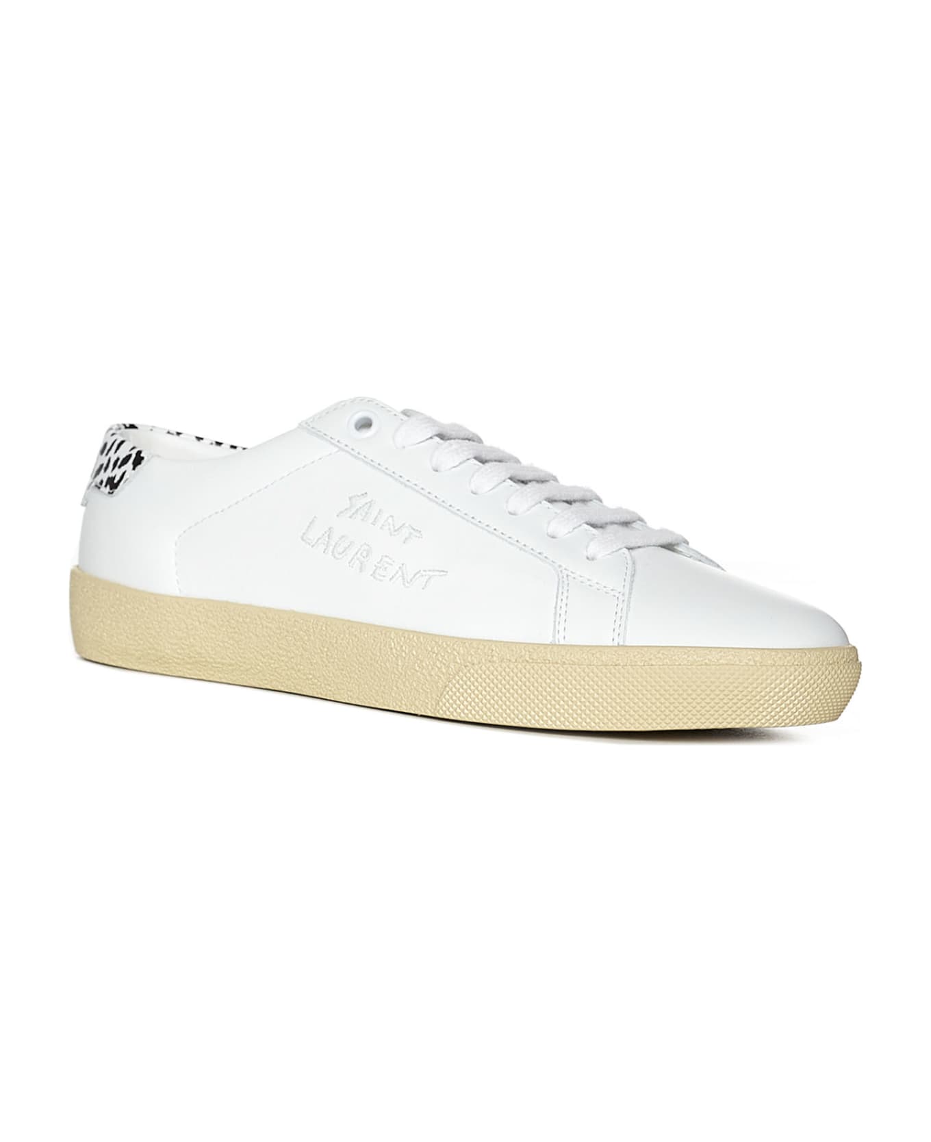 Court Classic Sneakers in white with leopard print heel